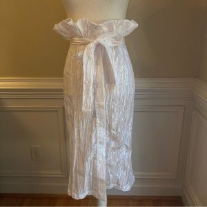 IZAYLA Shimmer White Crinkle Paperbag Peplum Waist Knee Length Skirt